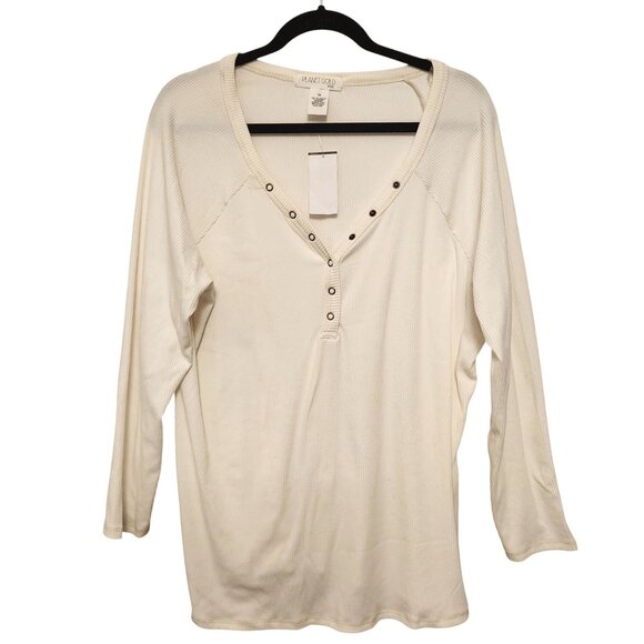 Planet Gold Plus White Egret Ribbed Stretchy Knit Long Sleeve Top Size 3X - Picture 1 of 6